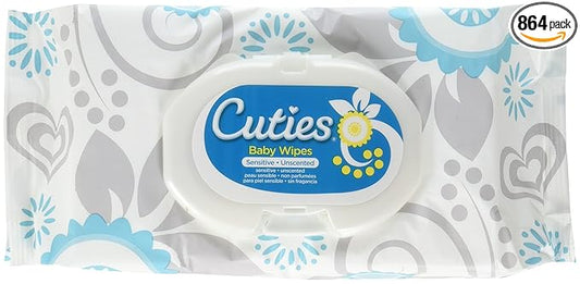 Cuties Premium Baby Wipes, Unscented Sensitive, Case/864 (12/72s)