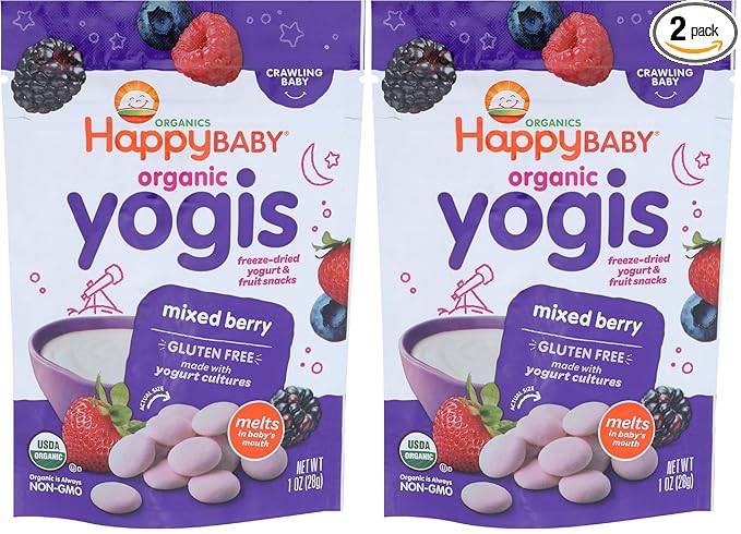 HAPPY BABY Organic Mixed Berry Yogurt Snacks, 1 OZ (Pack of 2)