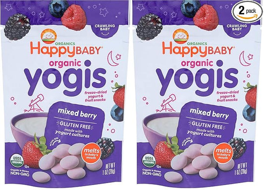 HAPPY BABY Organic Mixed Berry Yogurt Snacks, 1 OZ (Pack of 2)