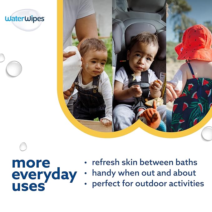 WaterWipes Sensitive+ Bathing Wipes, 3-In-1 Cleans, Cares, Protects, 99.9% Water, Unscented & Hypoallergenic, 16 Count (Pack of 6)