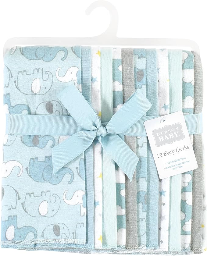 Hudson Baby Unisex Baby Cotton Flannel Burp Cloths Bundle, Boy New Elephant, One Size