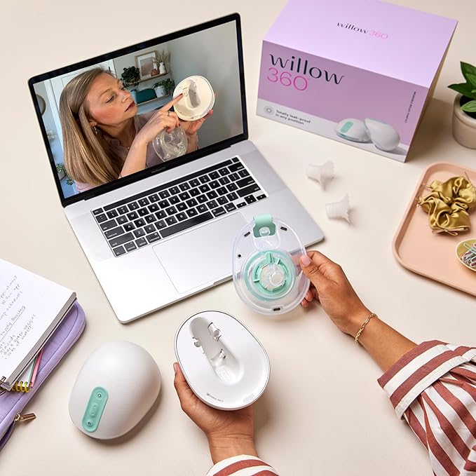 Willow 360 - Wearable Breastfeeding Pump - Hands Free Breast Pump - The only Leak-Proof Wearable Breast Pump - 7 Levels of Hospital Grade Suction Strength, App Compatible - Postpartum Essentials