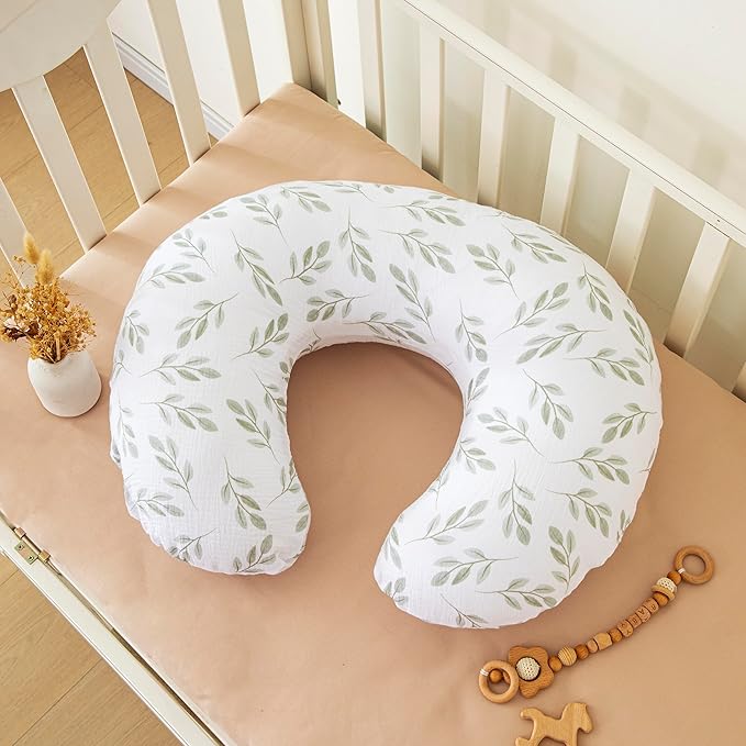 TADO MUSLIN Nursing Pillow Cover 2-Pack, 100% Organic Cotton Muslin Breastfeeding Pillow Covers, Hidden Zipper, Fits Standard U-Shaped Nursing Pillows, Machine Washable, Unisex Neutral Soft and Cute