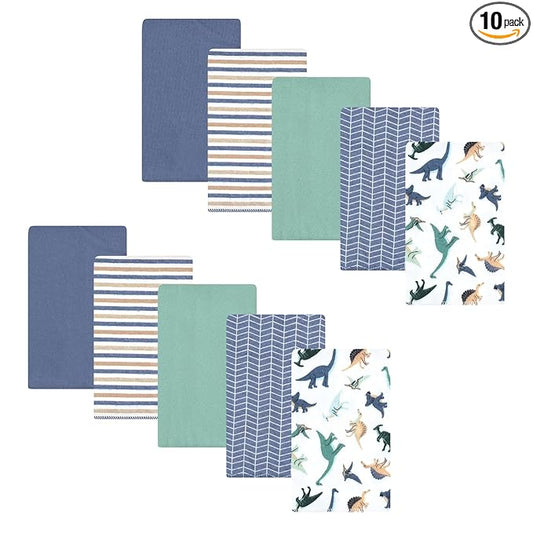 Hudson Baby Unisex Baby Cotton Flannel Burp Cloths 10-Pack, Dino Friends, One Size