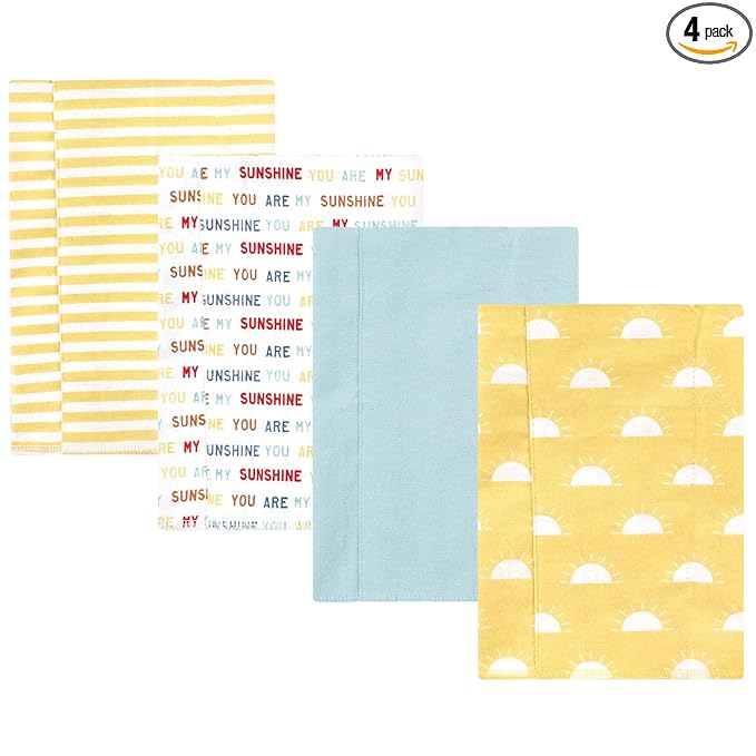 Hudson Baby Unisex Baby Cotton Flannel Burp Cloths, My Sunshine 4 Pack, One Size