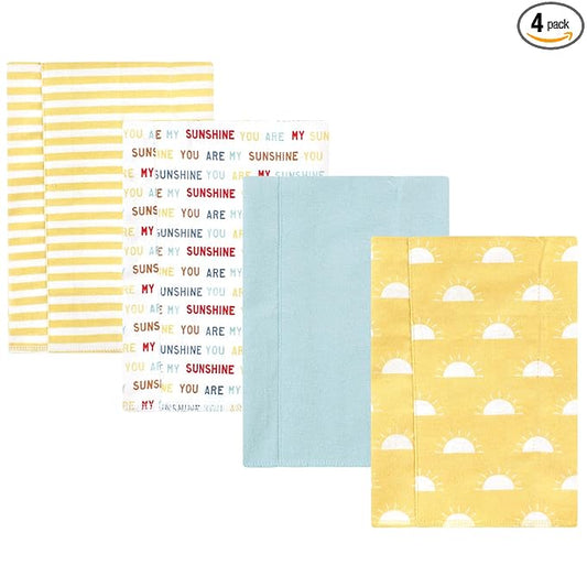 Hudson Baby Unisex Baby Cotton Flannel Burp Cloths, My Sunshine 4 Pack, One Size