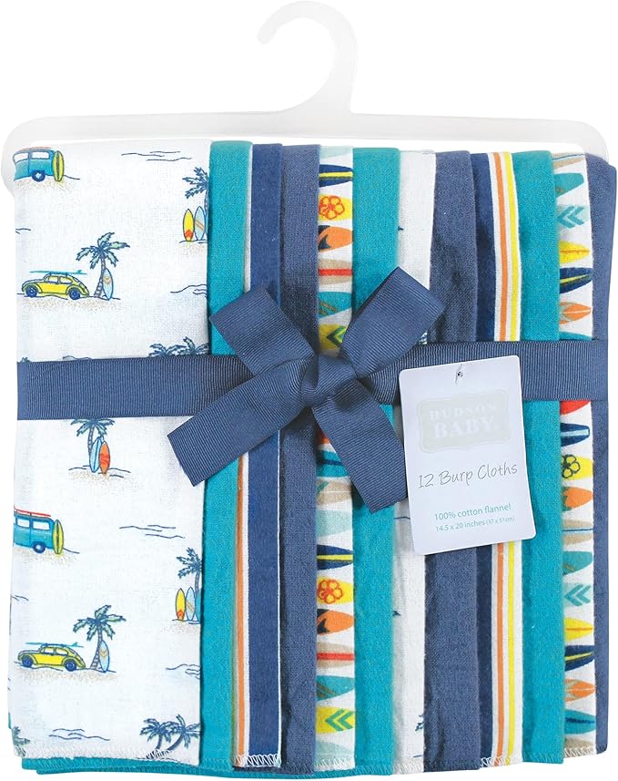 Hudson Baby Unisex Baby Cotton Flannel Burp Cloths Bundle, Surfer Dude, One Size