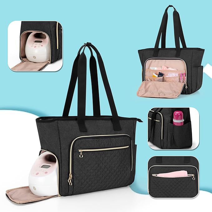 LUXJA Breast Pump Bag Compatible with Spectra S1 and S2 (with a Breastmilk Cooler Bag, a Small Carrying Case and a Waterproof Mat), Pumping Bag for Breast Pump and Extra Parts, Black