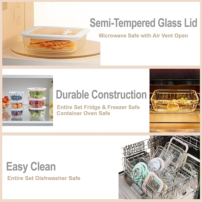 Urban Green glass storage containers with lids (White&Navy Blue-6p)