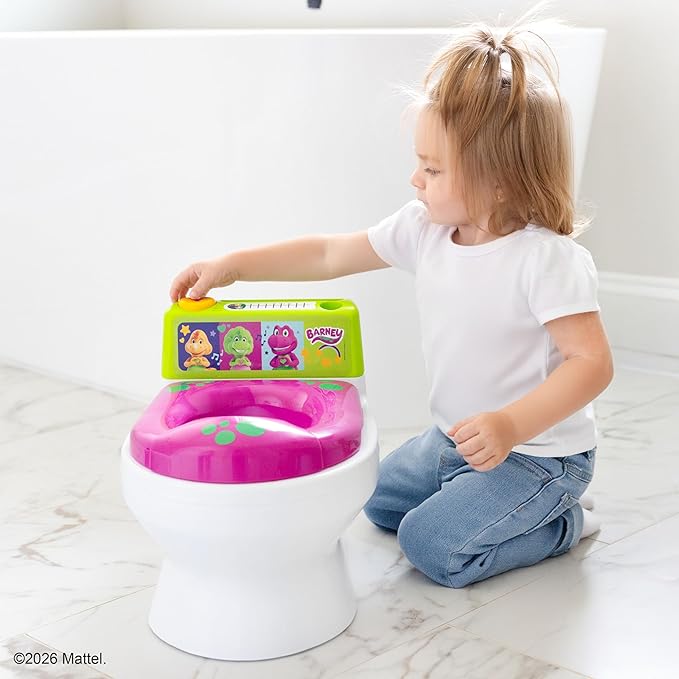 Barney Potty Trainer, Floor Potty Chair with Sounds, Removable Toilet Topper, Tracking Chart & Storage for Toddler Potty Training