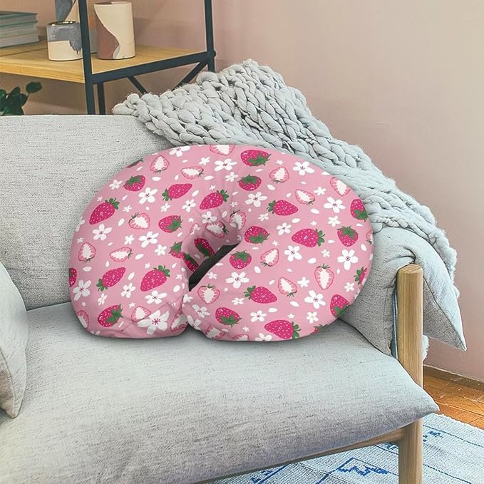 Strawberry Flower Nursing Pillow Cover with Hidden Zipper Washable Soft & Gentle on Baby Skin Breastfeeding and Bottle Feeding Slipcover, Easy to Use & Clean