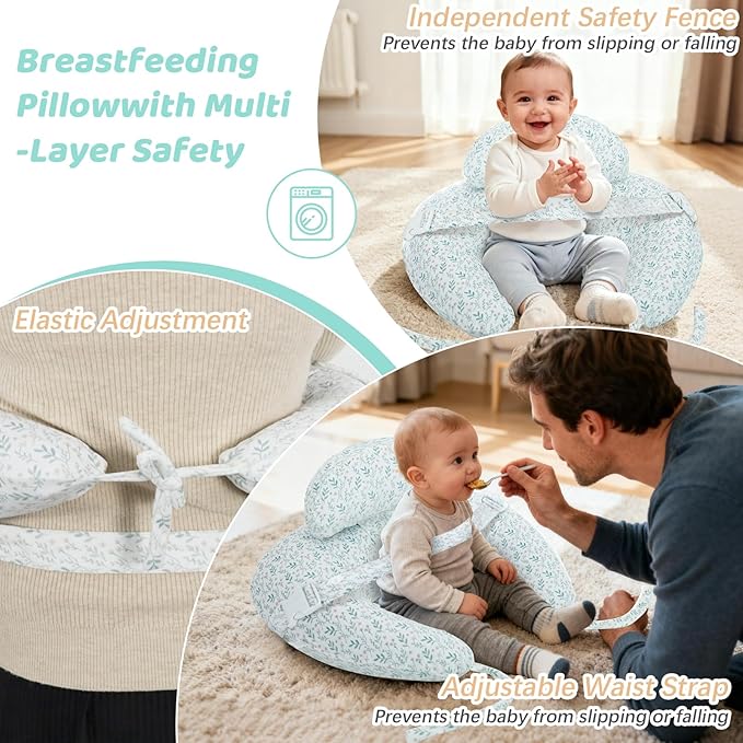 KAKIBLIN Nursing Pillow, Inflatable Breastfeeding Pillows, Hands-Free Feeding Pillow for Back Pain Relief with Waist Strap, Travel Nursing Pillow, Breastfeeding Bottle Support for Baby Girl Boy