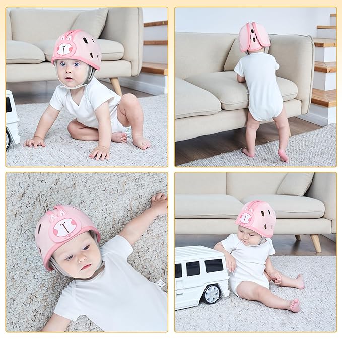 Baby Head Protector for Crawling and Walking, Anti-Collision Soft Infant Helmet for 6-24 Months, Breathable & Ultra-Lightweight & Expandable and Adjustabl (Pink Rabbit)
