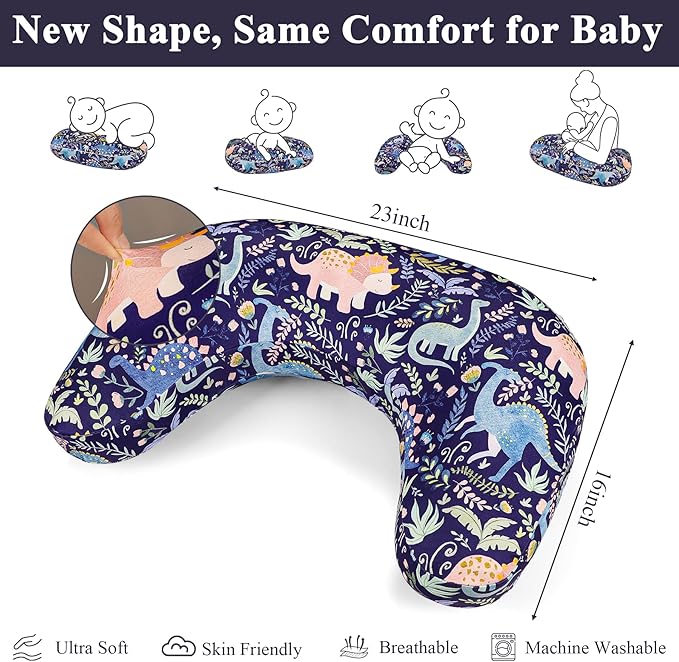 Pea Pod Nursing Pillow Cover 2 Pack Soft Stretchy Nursing Cover for New-Designed Breastfeeding Pillow, Removable Feeding Slipover for Baby Boy and Girls, Cute Dinosaur Pattern