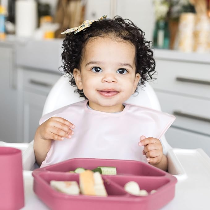 Tiny Twinkle Mess-Proof Baby Bibs for Eating | Waterproof, Wipeable Toddler Bibs with Catch-All Pocket | Feeding Bibs for Girls & Boys(3 Pack,Sage,Taupe, Dandelion)