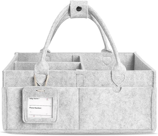 GEMII Diaper Caddy Organizer-Large Baby Caddy Organizer with Handle, Newborn Registry Essentials, Baby Shower Basket Gifts for Boys or Girls (Gray, Large)