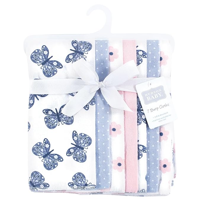 Hudson Baby Unisex Baby Cotton Flannel Burp Cloths 7-Pack, Beautiful Butterfly, One Size