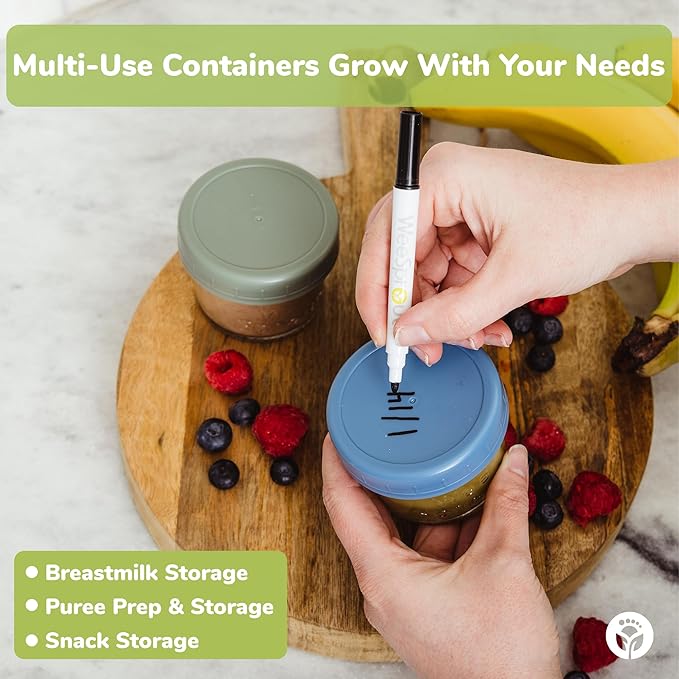 WeeSprout Baby Meal Prep Bundle - Glass Baby Food Storage Jars Containers with Plastic Lids & Silicone Freezer Tray - Microwave, Freezer & Dishwasher Safe - for Baby Food & Breast Milk