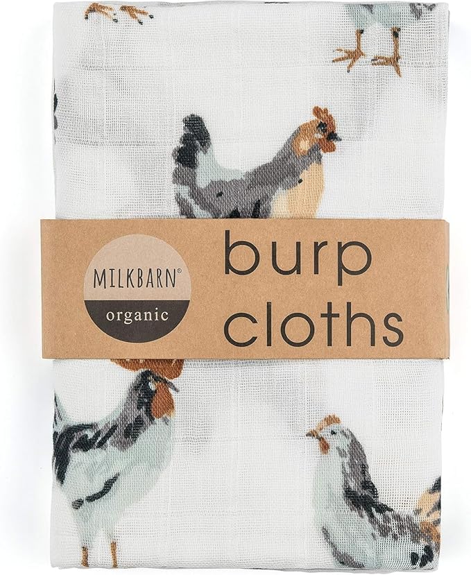 Milkbarn Baby Muslin Burp Cloths for Boys & Girls - Extra Large Washcloths 23" x 23", Pack of 2 - Soft & Absorbent 100% GOTS-Certified Organic Cotton - Burping Cloths for Babies (Chicken)