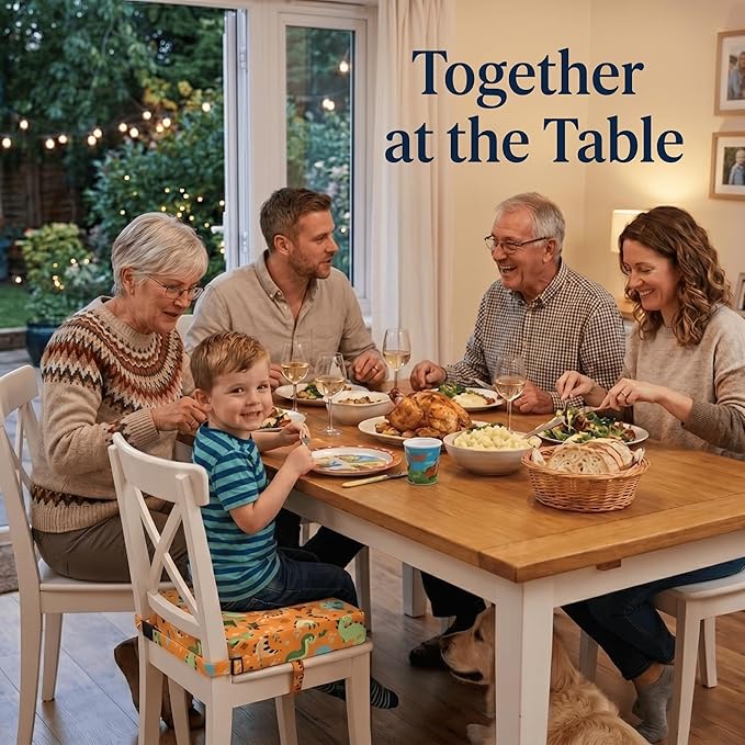 Toddler Booster Seat for Dining Table & Kitchen Chairs - Premium Foam with Non-Slip Bottom & Double Adjustable Straps, Safety Certified, Portable Travel &Easy to Clean (Orange-Dinosaur)