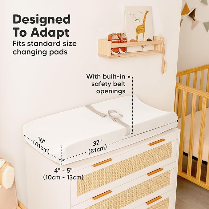 2-Pack Waterproof Changing Pad Covers Boy,Girl – 32x16 Soft Viscose Derived From Bamboo Baby Changing Table Cover,Wipeable Diaper Change Pad Sheets,Nursery Contour Baby Diaper Change Liner(Soft White)