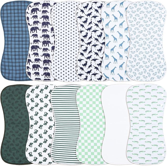 Baby Burp Cloths with Snap Design 3 Layers Thicken Cotton Absorbent and Soft Spit Up Burping Rags Set for Newborn,12-Pack