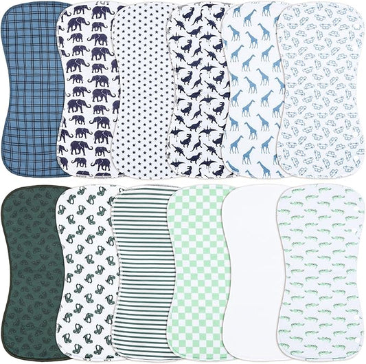 Baby Burp Cloths with Snap Design 3 Layers Thicken Cotton Absorbent and Soft Spit Up Burping Rags Set for Newborn,12-Pack