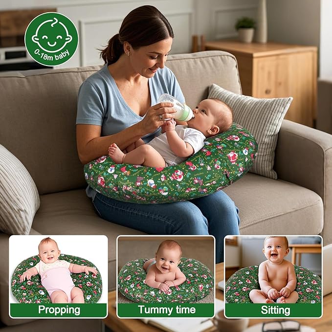 x-vesolje Nursing Pillow, Breastfeeding Pillow with Removable Cover, Ergonomic Breast Feeding Pillow, Baby Feeding Support Pillow for Mom Easier Breastfeeding- Original Size/Christmas