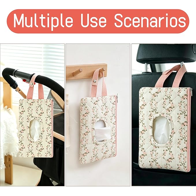 Quilted Baby Wipe Holder Floral Diaper Pouch Portable Quilted Wipes Bag for Car, Stroller