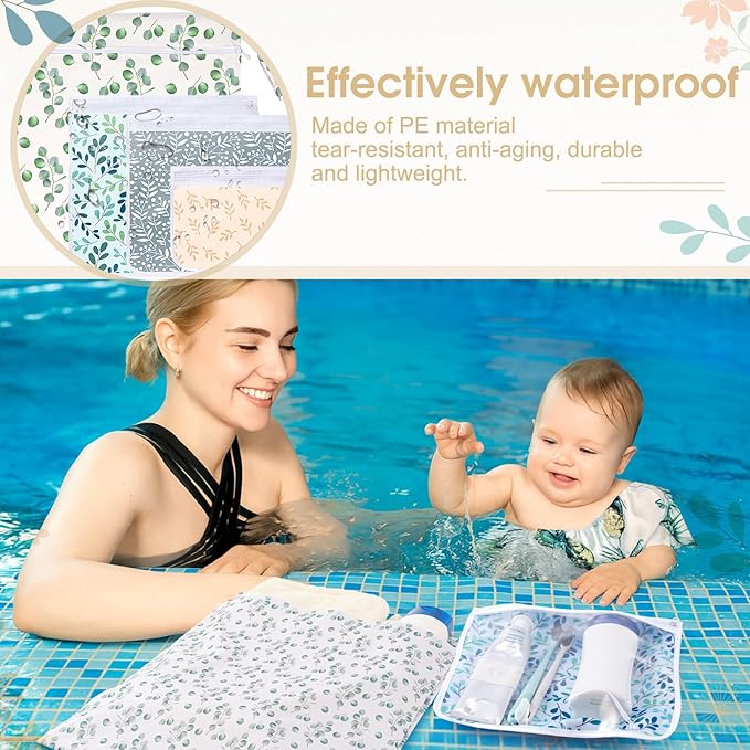 Reginary 8 Pack Wet Dry Bags Large & Small Waterproof Reusable Travel Zipper Pouches for Baby Diapers Family Wet Clothes Beach Swimsuits Toiletries(4 Sizes,Combination,Multicolor)