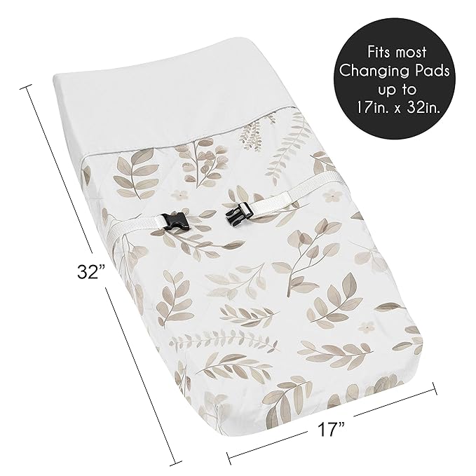 Sweet Jojo Designs Floral Leaf Boy or Girl Baby Nursery Changing Pad Cover - Gender Neutral Ivory Cream Beige Taupe and White Gender Neutral Boho Watercolor Botanical Flower Woodland Tropical Garden