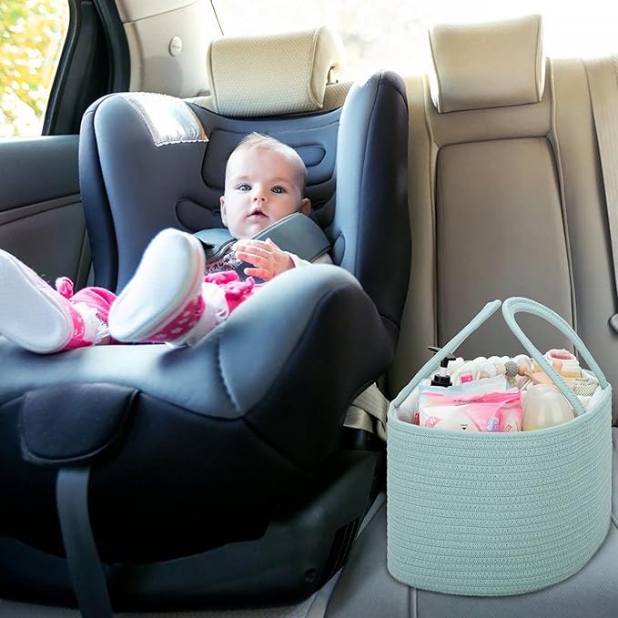 COMSE Baby Diaper Caddy Organizer, Car Caddy, Diaper Change Organizer, Gift Baskets Empty, Portable Tote Bag with Divider, Baby Shower Gifts Newborn Essentials Registry Must Have, Light Green