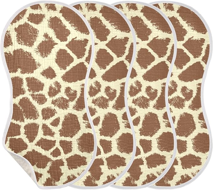 Muslin Burp Cloths for Baby Boys and Girls - 2-Pack Ultra Absorbent Giraffe Print Muslin Washcloths, Newborn Towel, Milk Spit Up Rags, Burp Cloth Bibs for Unisex, 22 x 11 Inch