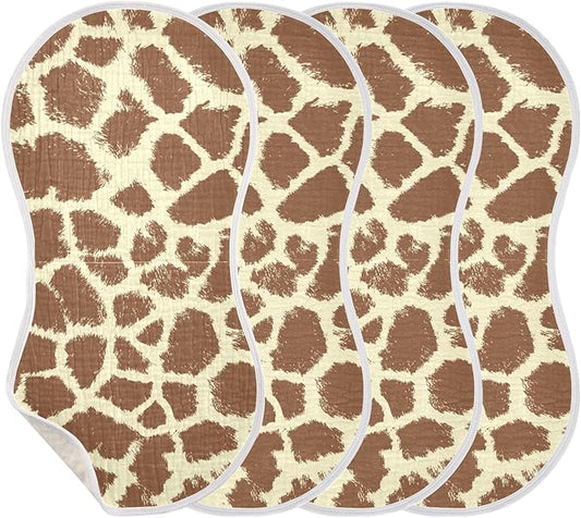 Muslin Burp Cloths for Baby Boys and Girls - 4-Pack Ultra Absorbent Giraffe Print Muslin Washcloths, Newborn Towel, Milk Spit Up Rags, Burp Cloth Bib for Unisex, 22 x 11 Inch