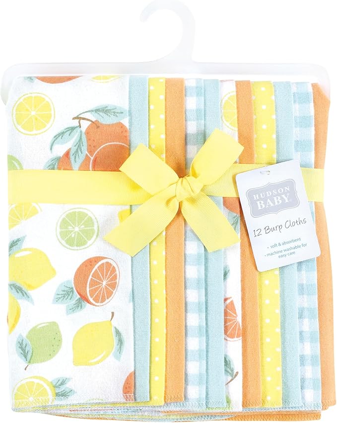 Hudson Baby Unisex Baby Flannel Burp Cloth 12pk, Citrus Mint, One Size