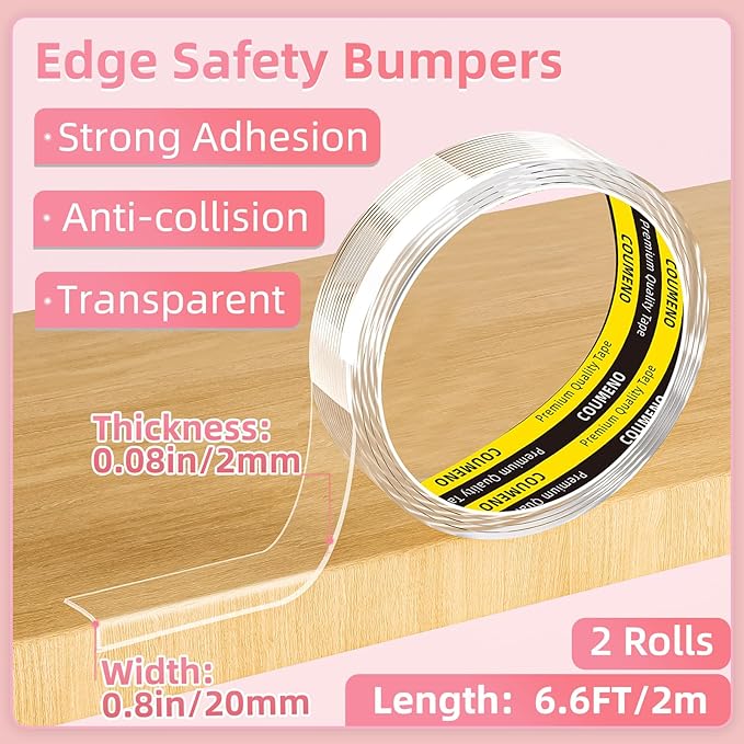 Corner Protector Clear Baby Proofing Edge Guard Tape 0.8in（W x 3.3FT(L) Self Adhesive Furniture Table Corner Bumper for Child Safety Sharp Edge Guard 2 Roll
