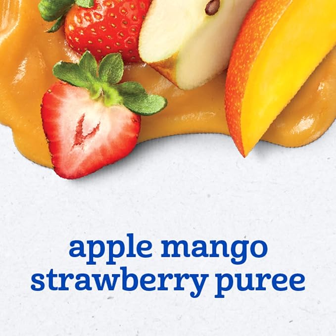 Gerber Stage 2 Baby Food, Apple Mango Strawberry Puree Pouch, 2 Servings of Fruit, No Added Sweetener, No Artificial Colors or Flavors, 12-Pack