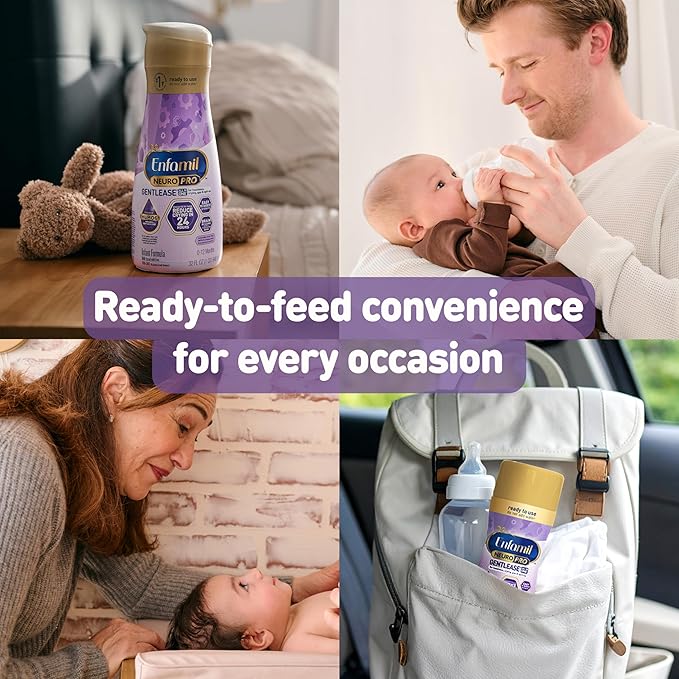 Enfamil NeuroPro Gentlease Baby Formula, Brain Building DHA, Immune Blend, Reduce Fussiness, Crying, Gas & Spit-up in 24 Hrs, 27.4 Oz Can + Ready-to-Feed Infant Formula, Liquid, 32 Fl Oz (6 Count)