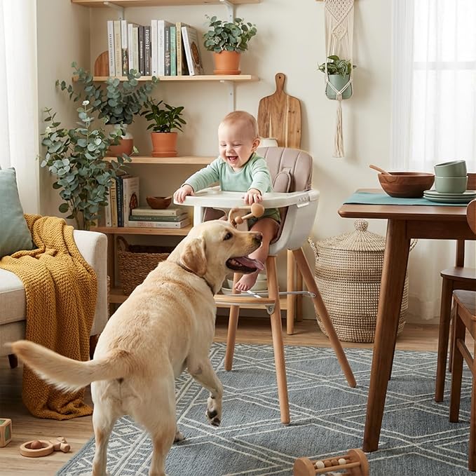 Mallify 3-in-1 Wooden High Chair, Convertible High Chairs for Babies and Toddlers, Baby Highchair with Adjustable Legs & Dishwasher-Safe Tray, Sleek Hardwood & Premium PU Cushion, Brown