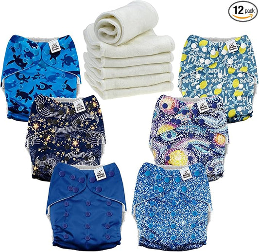 Mama Koala 3.0 Cloth Diapers for Babies, 6 Pack One Size Washable and Reusable Pocket Diapers for Newborns and Toddlers (Dreamy Sky)
