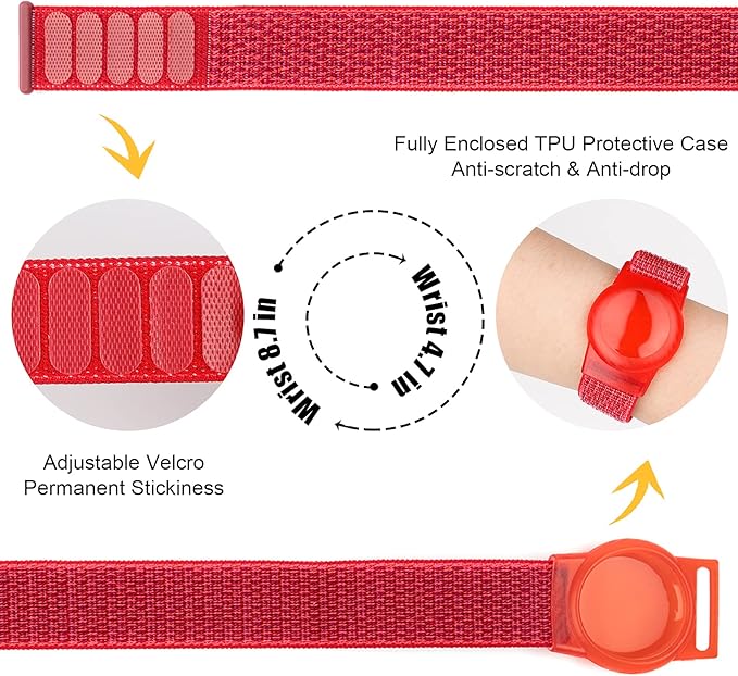 Bracelet for Kids, Protective Cover with Nylon Wristband, Anti Lost GPS Trackers Case Cover Elastic Watch Band for Toddlers Girls Boys Elders(Red)