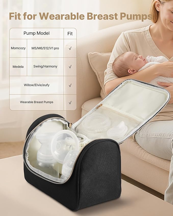 VEVOR Wearable Breast Pump Bag, Breast Feeding Bag with Waterproof Mat, Compatible with Momcozy, Medela & Elvie Pumps, Portable Pump Carrying Case for Work, Travel and Family Use, Black