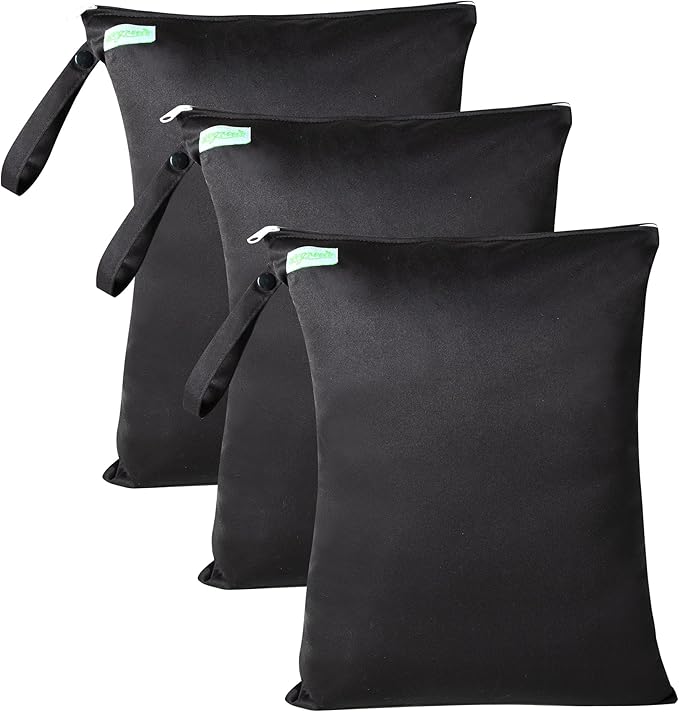 wegreeco Wet Dry Bag for Baby Swimsuit, Small Wet Dry Bag for Clothes Diaper and Breast Pump Parts, Large Baby bag for Travel,Gym Clothes,Beach,Pool,Extra Clothes (Black,3 Pack)