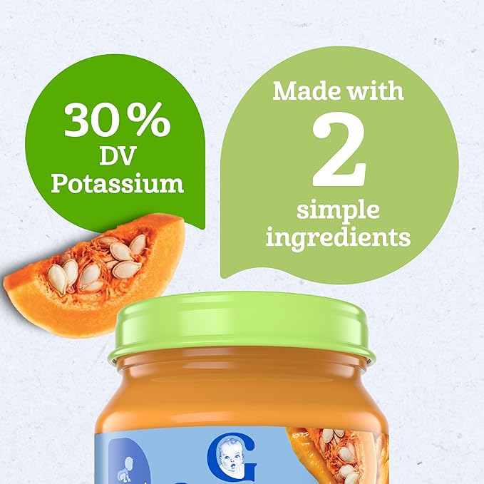 Gerber Stage 1 Baby Food, Organic Butternut Squash Jar, Baby Puree, Non-GMO, Vegetable, Puree Jars Glass, 10-pack