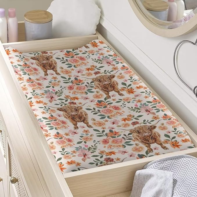 ZDCUSTOM Floral Yak Print Changing Pad Cover Changing Table Cover Soft Changing Pad Sheets Cradle Mattress Sheets Safe and Snug