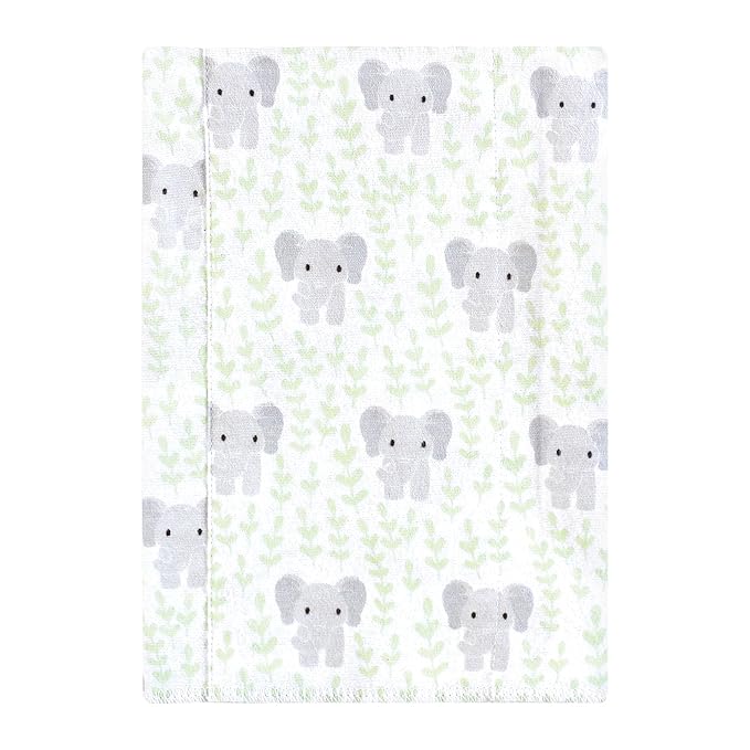 Hudson Baby Unisex Baby Cotton Flannel Burp Cloths 7-Pack, Leafy Elephant, One Size