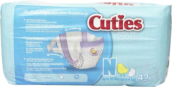 Cuties Baby Diapers, Newborn, 42-Count