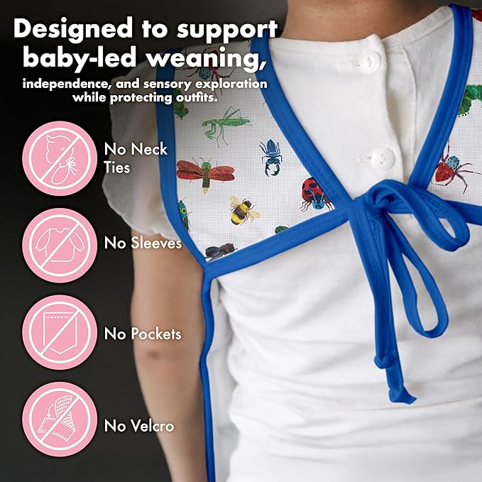 BapronBaby Eric Carle Bug World Bapron - No Neck Tie Safer Bib for Baby & Toddler - Soft Waterproof Stain Resistant - Machine Washable - Sz Preschool 3-5yrs