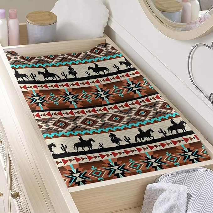 Tribal Horse Aztec Changing Pad Cover for Boys Soft Polyester Diaper Change Table Sheets Fit 32'' x 16'' Pad, Comfy Breathable Baby Changing Pad Covers
