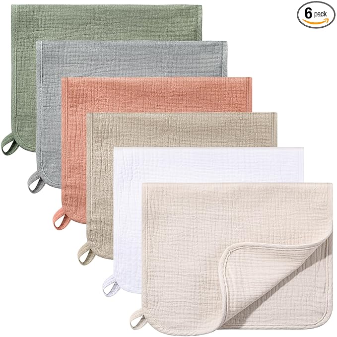 Hicarer 6 Pcs Girl Muslin Burp Cloths Cotton Burping Spit Rags Large 20 x 10 Inch 6 Layers Newborn Soft Absorbent Multicolor Wash Cloths Diapers for Baby Shower(Mixed Colors Series)